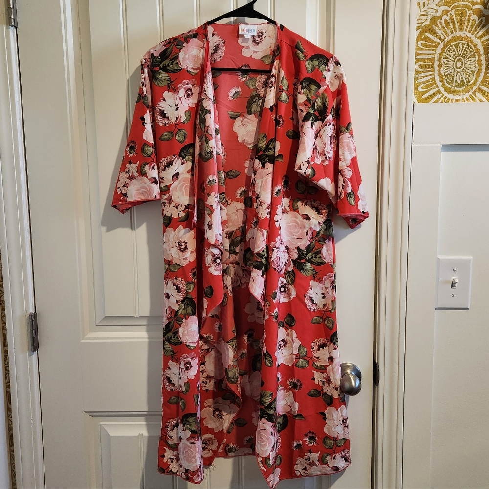 LuLaRoe Small Summer Fall Long Floral Pink Cottagecore Cardigan